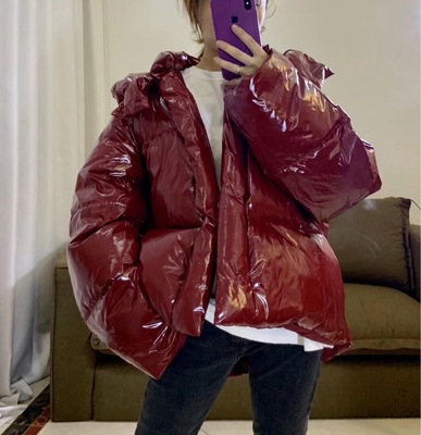 女网红爆款羽绒服外套加厚面包服羽绒衣漆皮亮面时尚潮款冬季新款