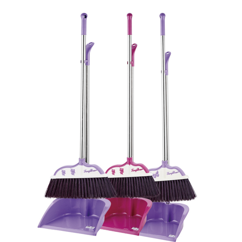 New Broom Dustpan Combination Household Cleaning Supplies Soft Wool Plastic Broom Cover Stainless Steel Wholesale