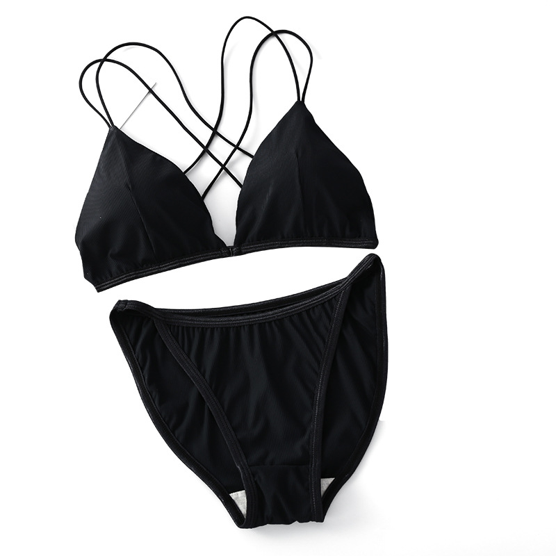 欧美性感三点式比基尼内衣前扣小吊带美背裹胸bar小胸显大内衣女