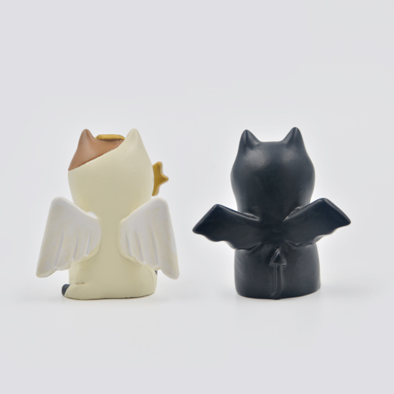 zakka杂货 可爱天使猫恶魔猫树脂工艺品摆件桌面汽车摆设