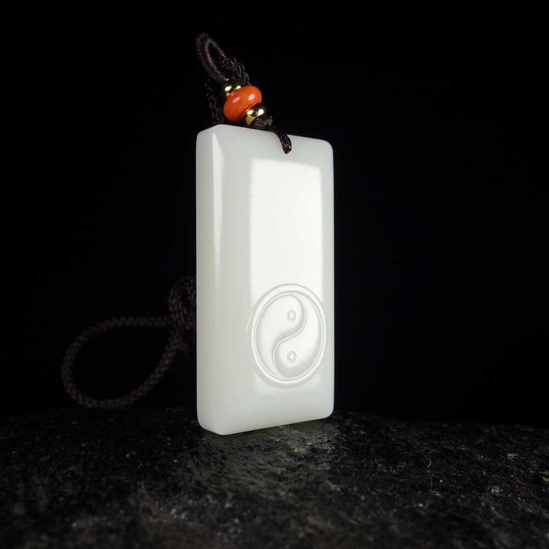 批发和田玉白玉八卦图方牌吊坠 无事牌挂件 玉坠子牌子礼品带证书