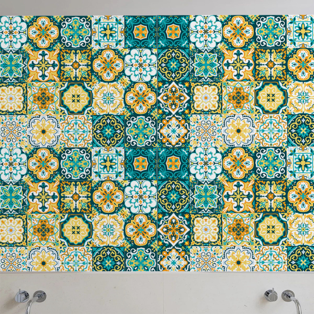 et103 马赛克瓷砖贴仿古花砖自粘瓷砖贴复古墙贴防水 可移除