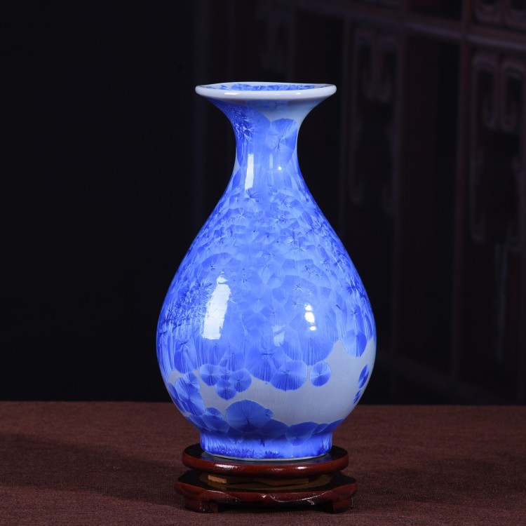 2020 新款陶瓷装饰品花瓶干花花器 窑变蓝色结晶釉小花瓶桌面摆件
