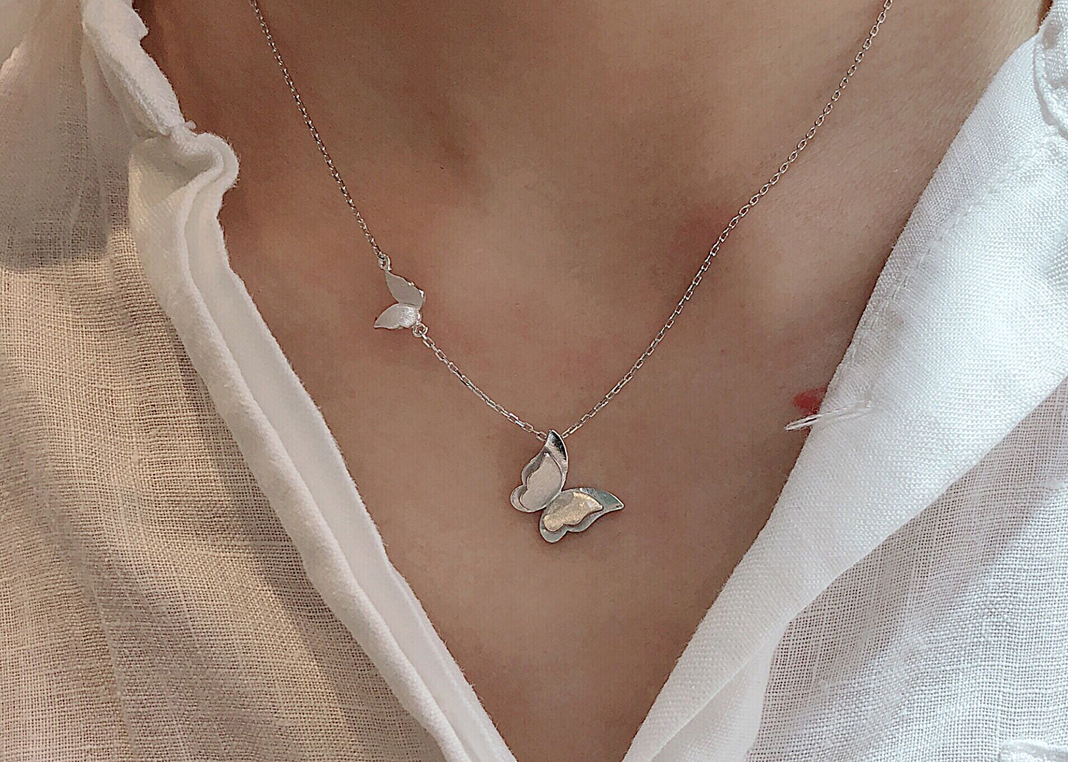 s925纯银 蝴蝶项链女锁骨链小众设计清新送女友礼物森系个性简约