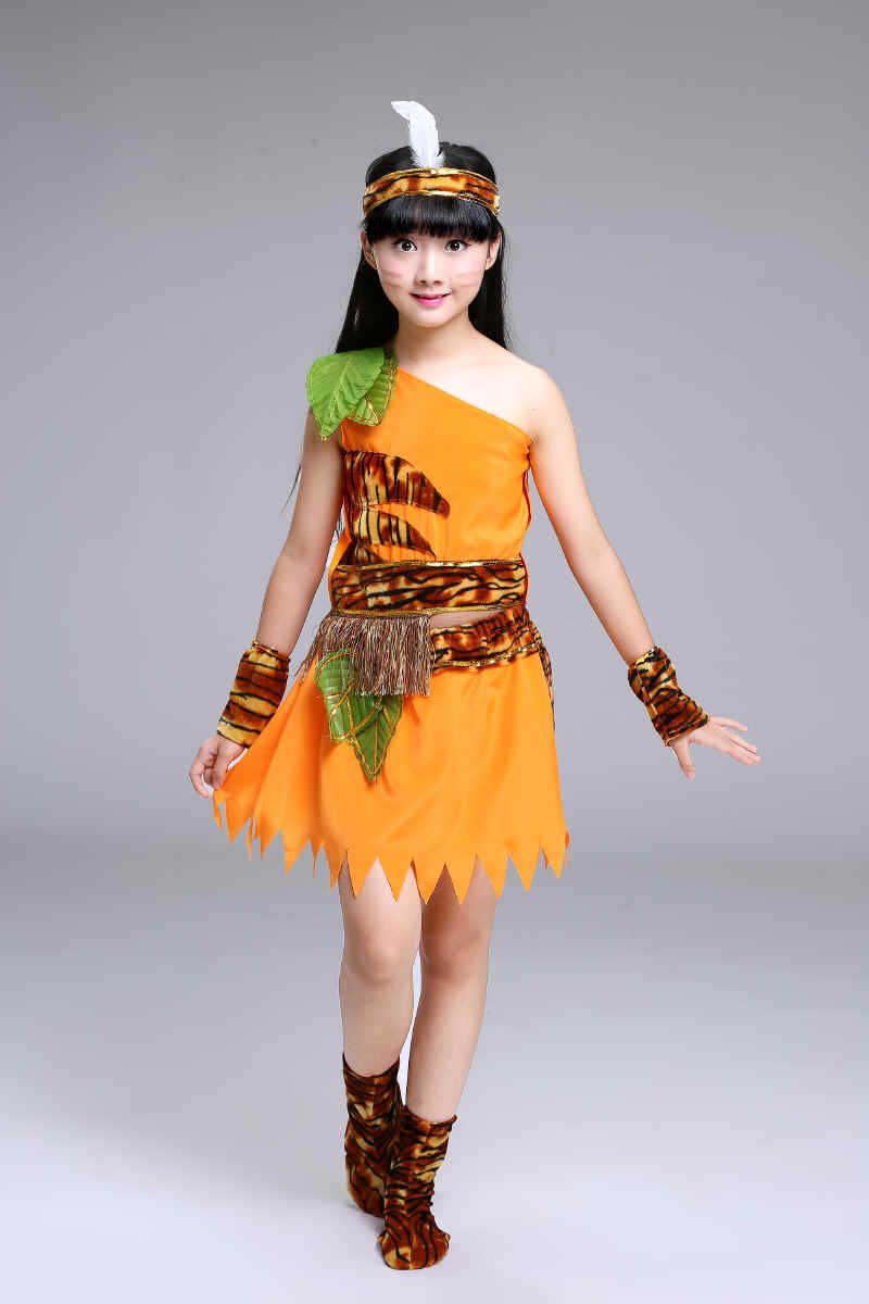 儿童小野人服装非洲野人印第安人原始部落衣服男女豹纹小猎人演出