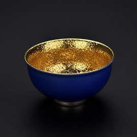 24k纯金茶杯手工鎏金建盏鎏金杯子茶具 窑变镶金色主人茶杯品茗杯