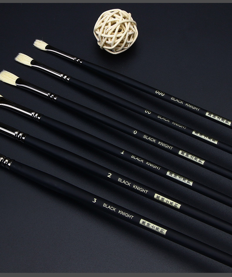 黑骑士水粉笔单支猪鬃毛水彩国画油画笔勾线笔扇形笔丙烯色彩笔