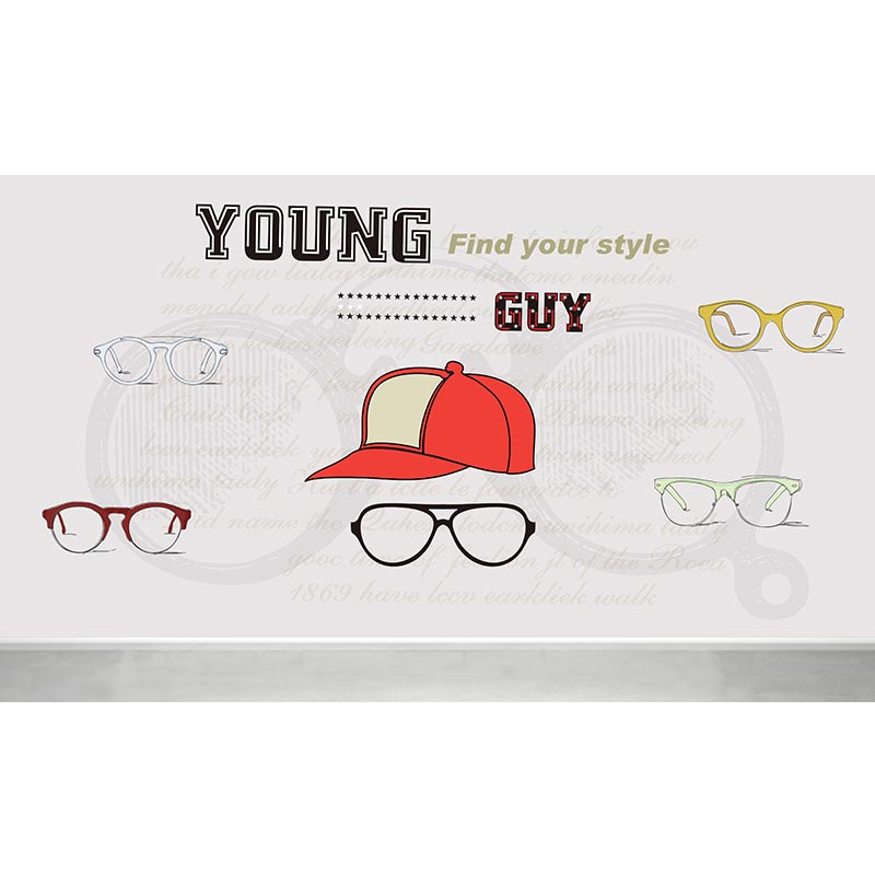 潮流涂鸦手绘时尚年轻男女眼镜墙纸商场视界眼镜店橱窗背景墙壁纸