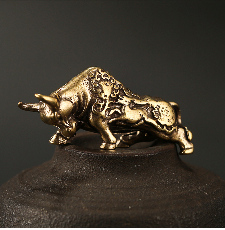 黄铜复古铜泰国富贵牛财运吉祥铜花牛转乾坤生肖挂件工艺礼品批发