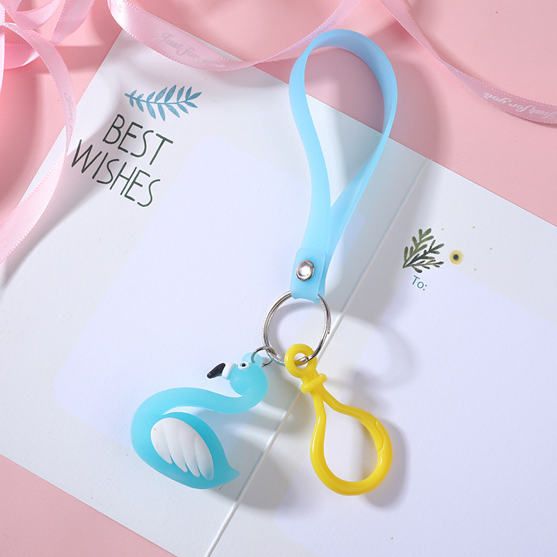 2490 Cute Swan Lanyard Bell Key Buckle Cartoon Three-Dimensional Soft Rubber PVC Automobile Hanging Ornament Women's Bag Hanging Ornament