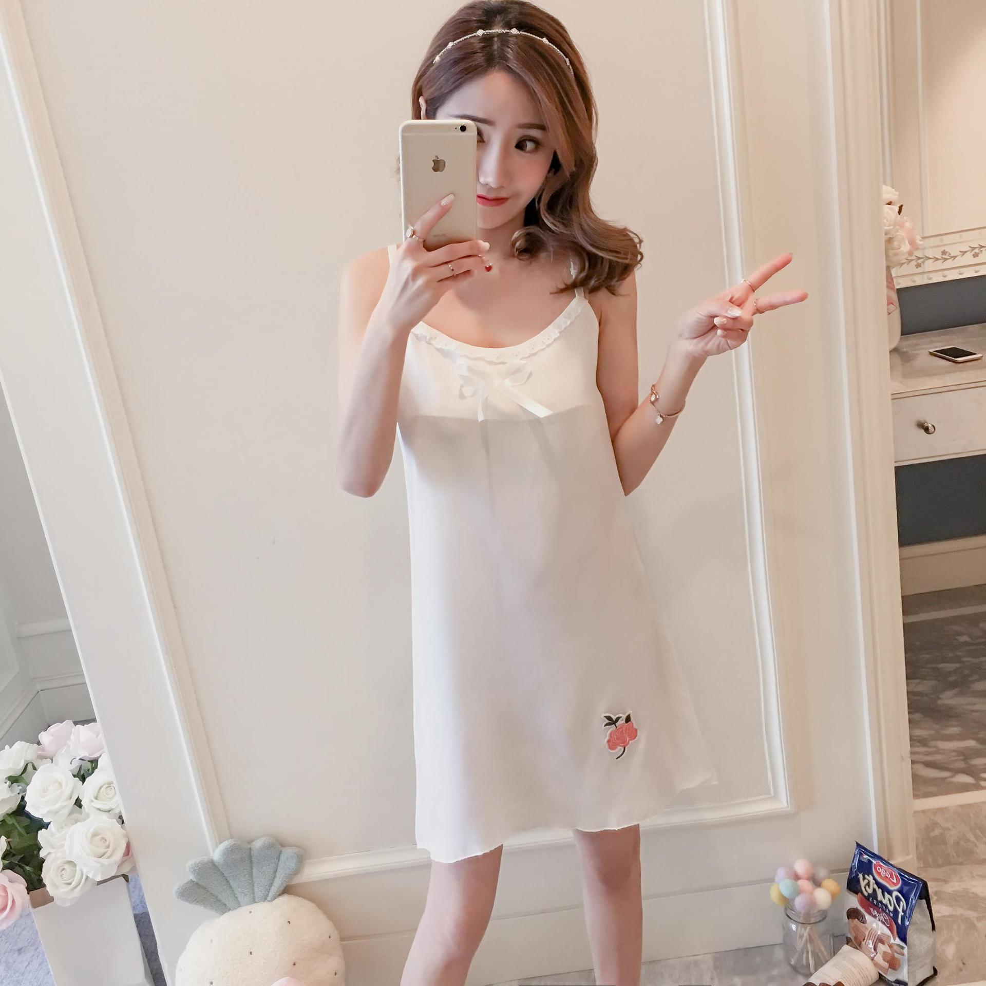 夏季2019新品雪纺吊带睡裙女士薄款微透休闲居家性感舒适短裙批发