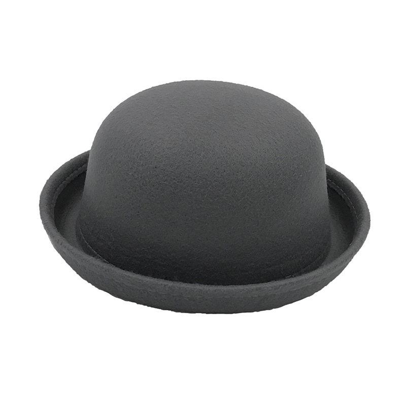 韩版儿童俏皮圆顶小礼帽 帽子羊毛呢小圆帽翻边亲子帽男女秋冬帽