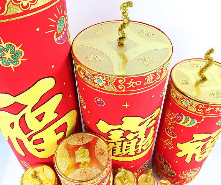 新年春节植绒鞭炮摆件 新年坐炮礼炮装饰座炮 仿真爆竹筒炮仗炮筒