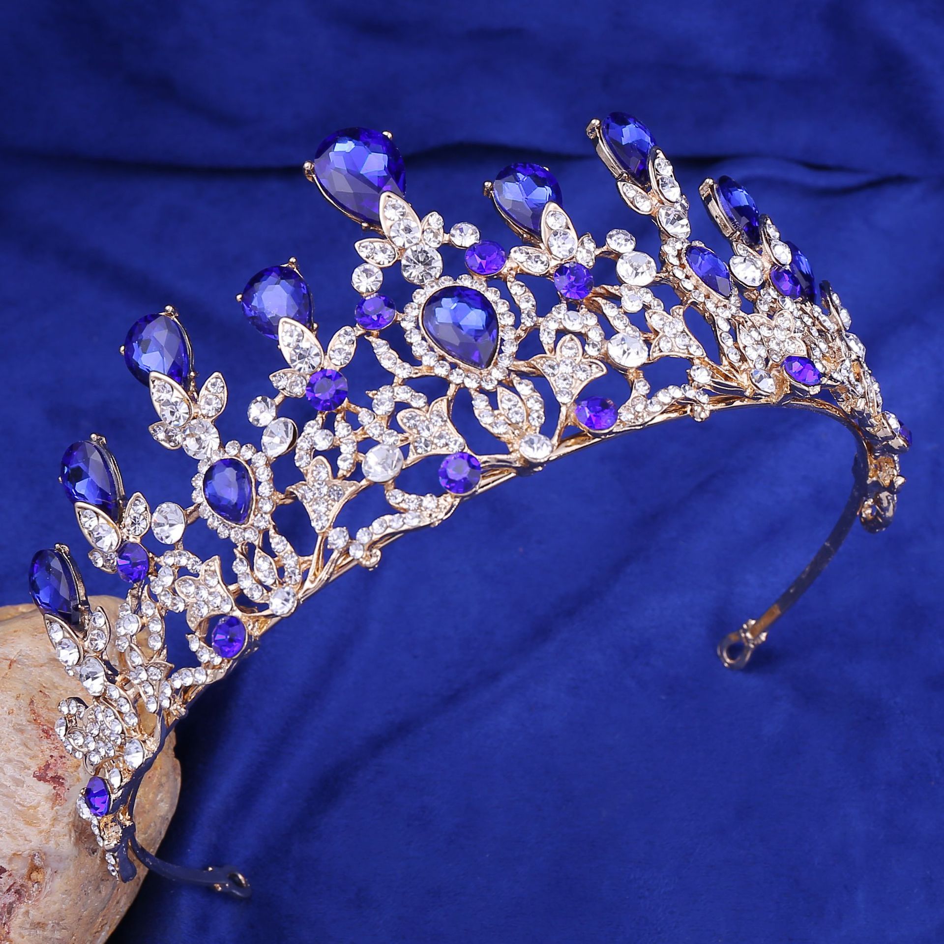 g179韩式婚礼头饰发饰配饰品 奢华多色叶子合金水钻新娘皇冠头箍