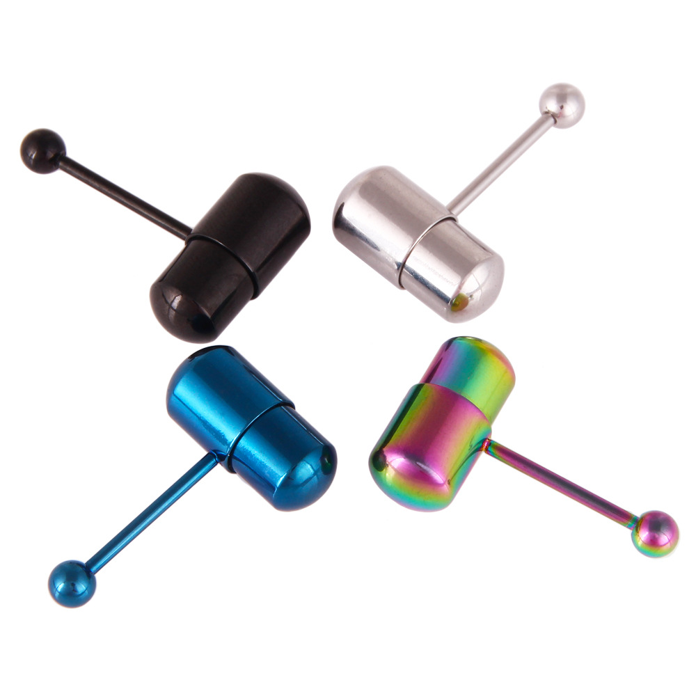 Europe and America Cross Border Wish Amazon Vibration Electroplating Stainless Steel Barbell Geometric Tongue Pin Human Body Piercing Accessories
