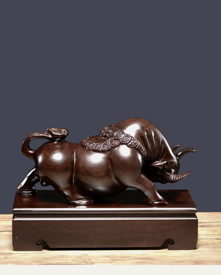 黑檀木雕牛摆件十二生肖牛牛气冲天实木客厅办公室红木工艺品开业