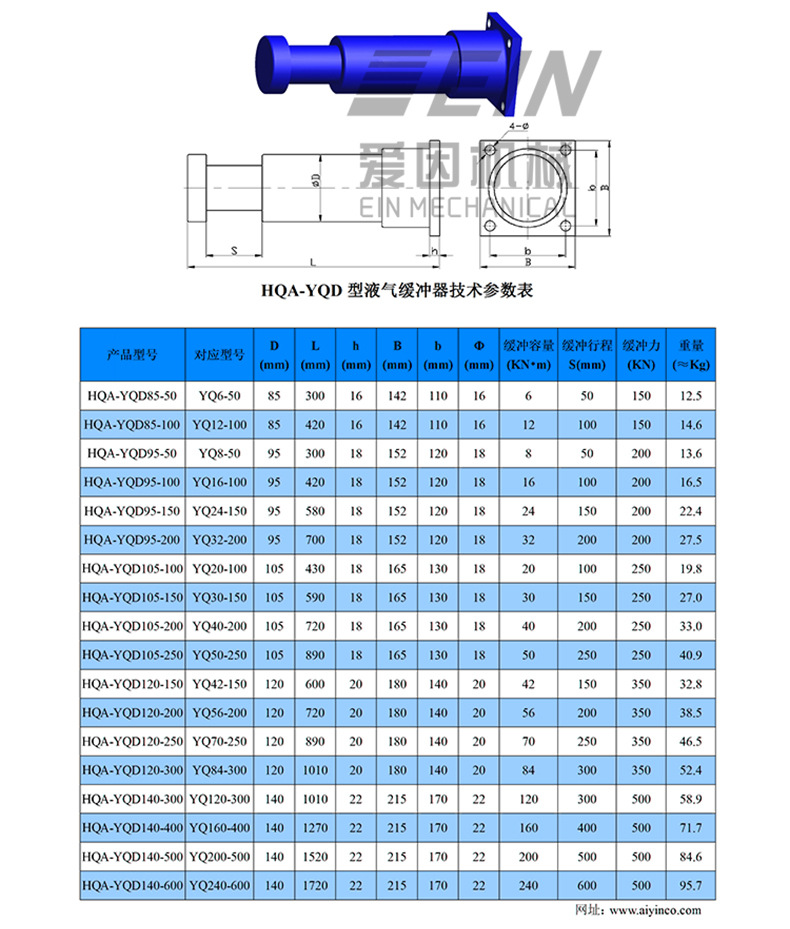 爱因机械液气缓冲器气液缓冲器hqa-yqd非标尺寸定制