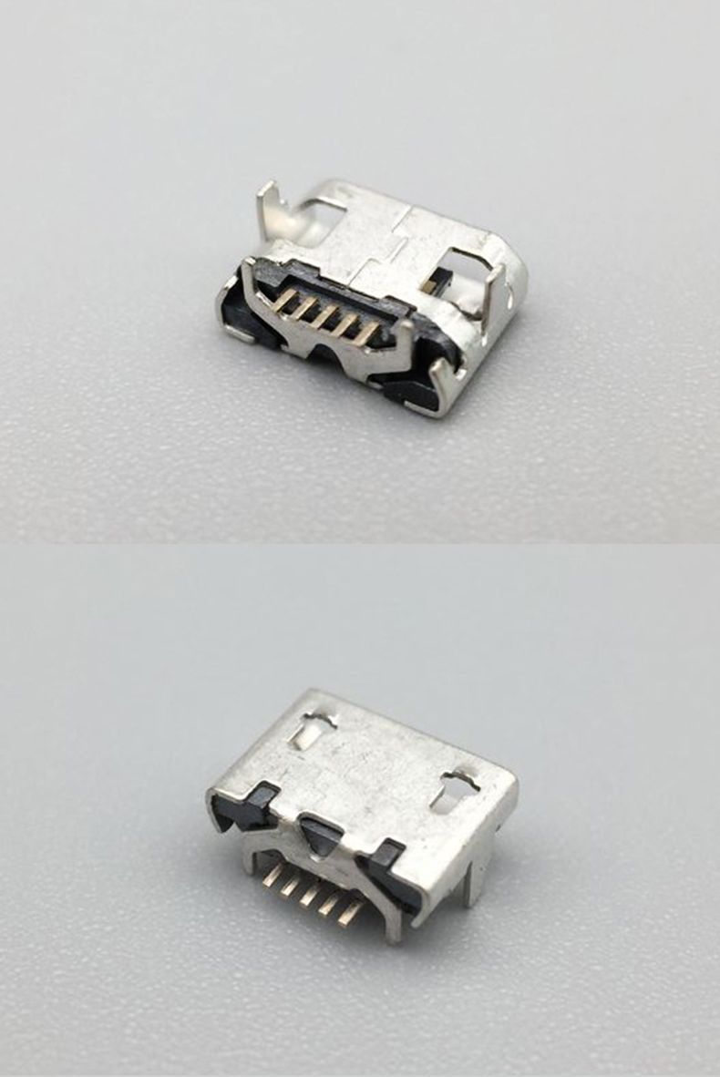 micro 5p贴片直边小牛角四脚插板mk平口 microusb充电接口母头座