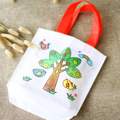 diy环保袋涂鸦包绘画无纺布袋子填色涂色儿童手工制作材料手绘包