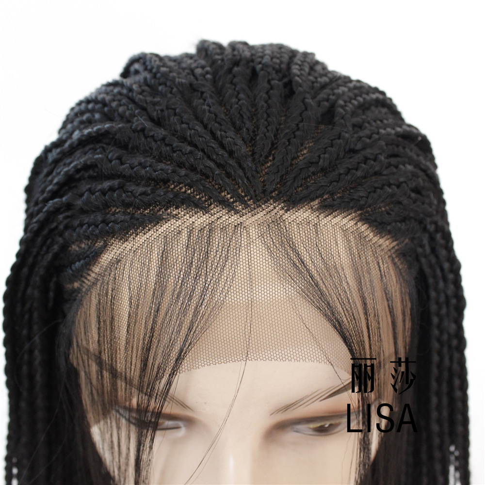 厂家直销欧美热卖新式辫子个性三股小辫子化纤蕾丝半手钩假发头套