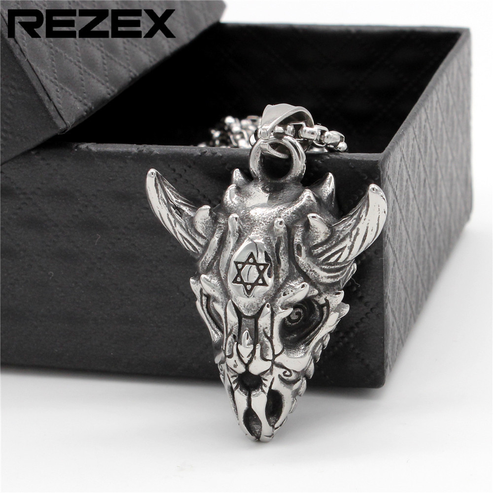 p0290-nk02 欧美时尚 复古羊头撒旦骷髅头男士钛钢吊坠 外贸饰品