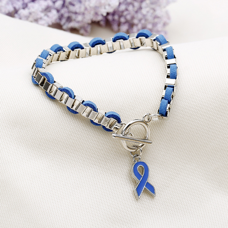 新款欧美外贸公益手链 手工编织蓝色丝带手链 跨境电商饰品批发