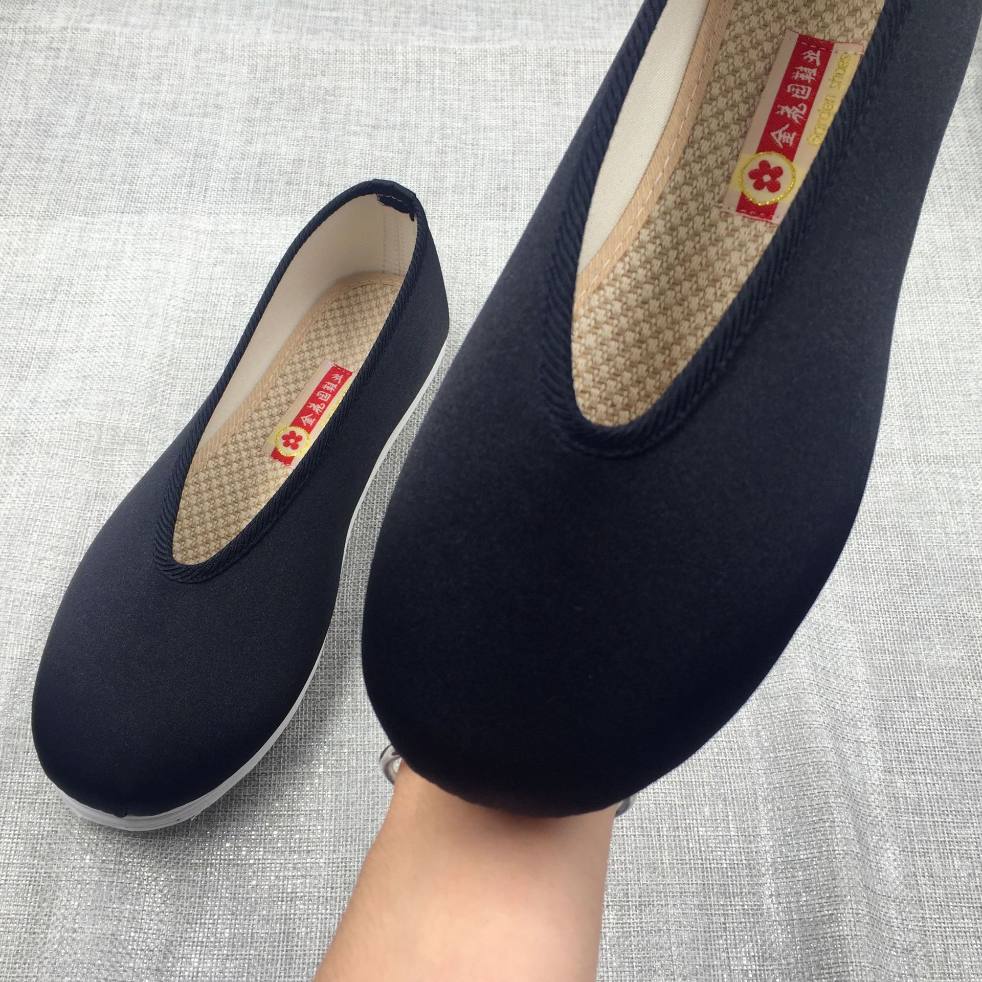 复古老北京布鞋圆口老年老头鞋休闲鞋功夫鞋千层底透气男士黑布鞋