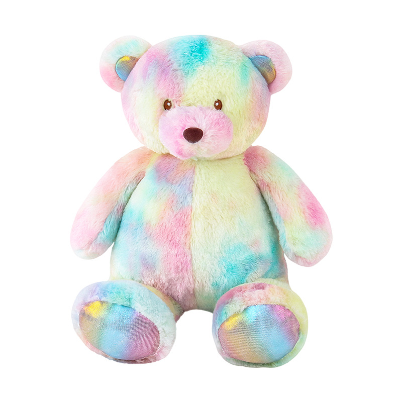 厂家直销新款创新七彩熊毛绒玩具彩色泰迪公仔抖音熊公仔网红娃娃