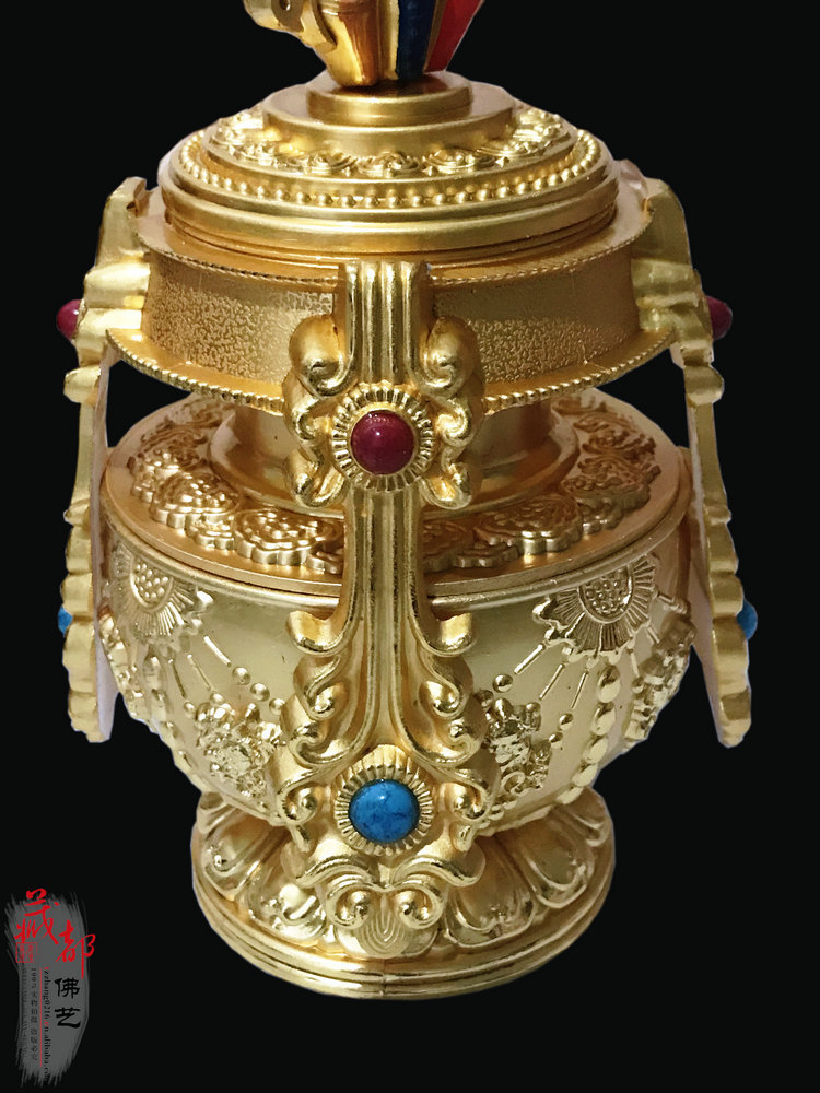 藏传密宗用品双色合金彩绘摩尼吉祥八宝财神宝瓶可自行装藏大号