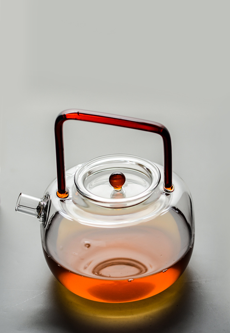 高硼加厚日式耐热玻璃煮茶壶电陶炉煮水壶透明水晶斜提梁烧水壶