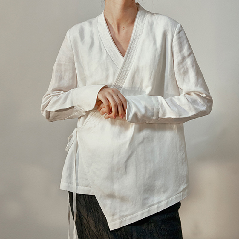 2019春款中国风原创女装中式改良汉服领百搭衬衫女修身文艺衬衣