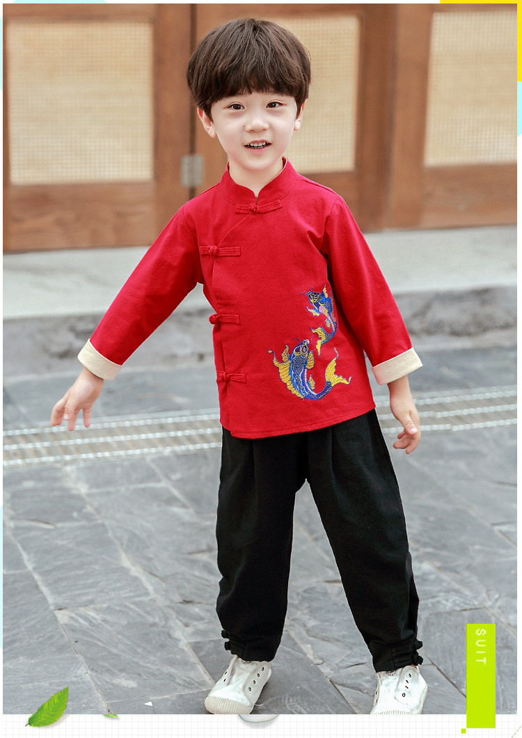 童装小学生国服男童中国风唐装秋男宝宝复古套装儿童古装民族服装
