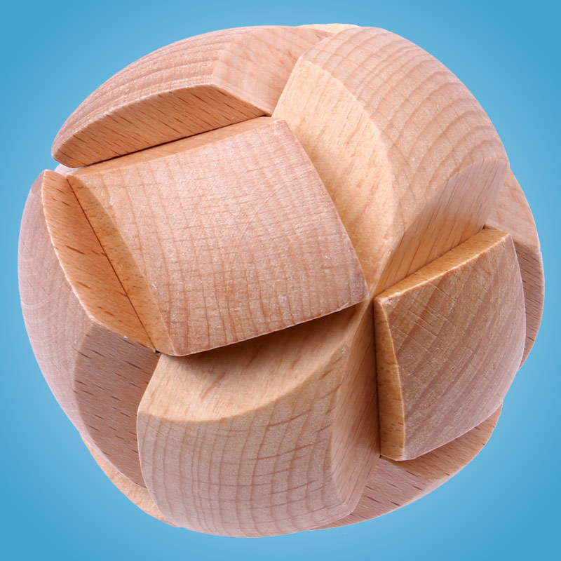 孔明锁鲁班锁儿童成人益智古典玩具解压拆装木制精品榉木足球