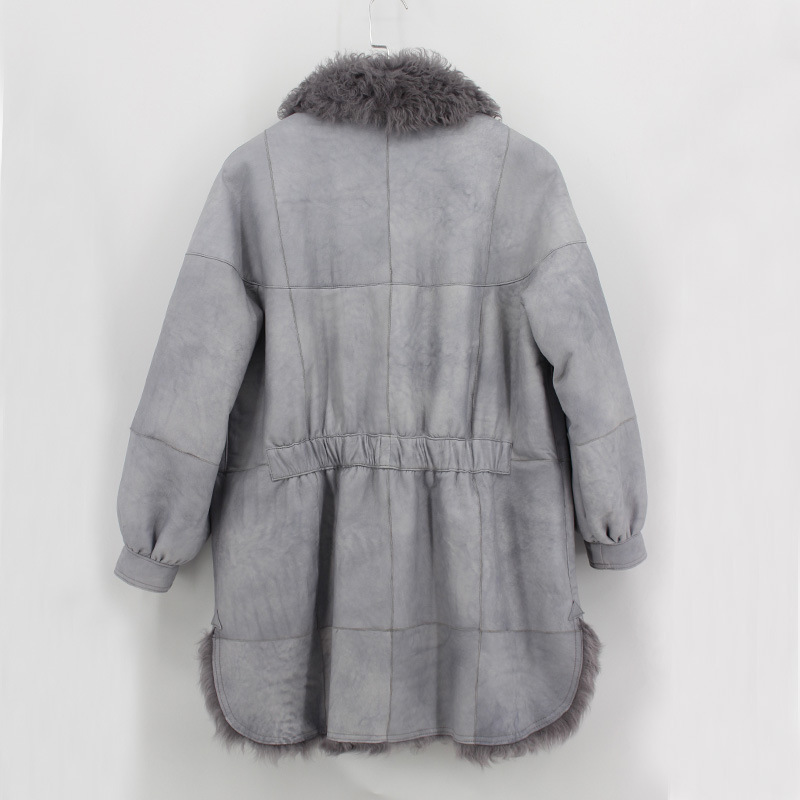 惊石皮草工厂直销 雾霾蓝长款羊毛皮毛一体保暖女装冬季现货批发
