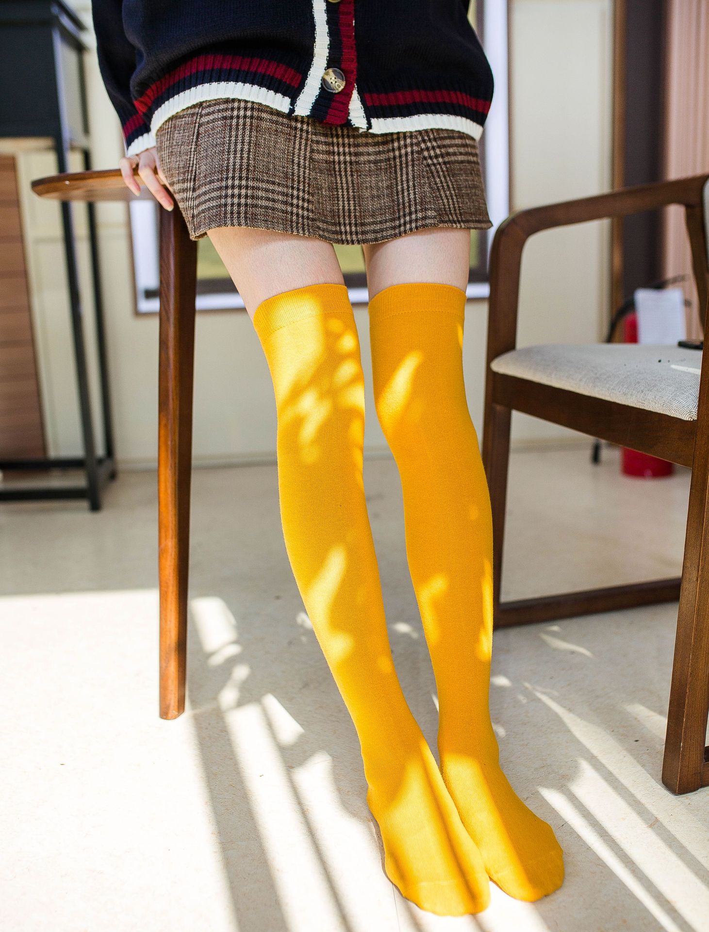 长筒袜女过膝潮ins日系韩国学院风大小腿灰黑色中筒纯棉高筒袜子