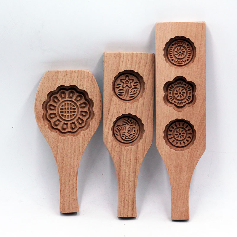 木质烘焙模具月饼绿豆糕干年糕馒头花纹模具单孔双格加深粿印批发