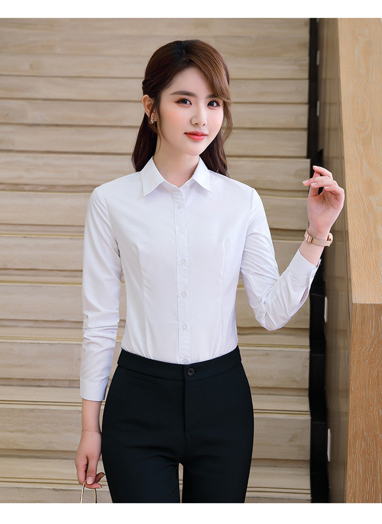 女式衬衫职业装白衬衫女职业装长袖春秋百搭工作服正装蓝色衬衫