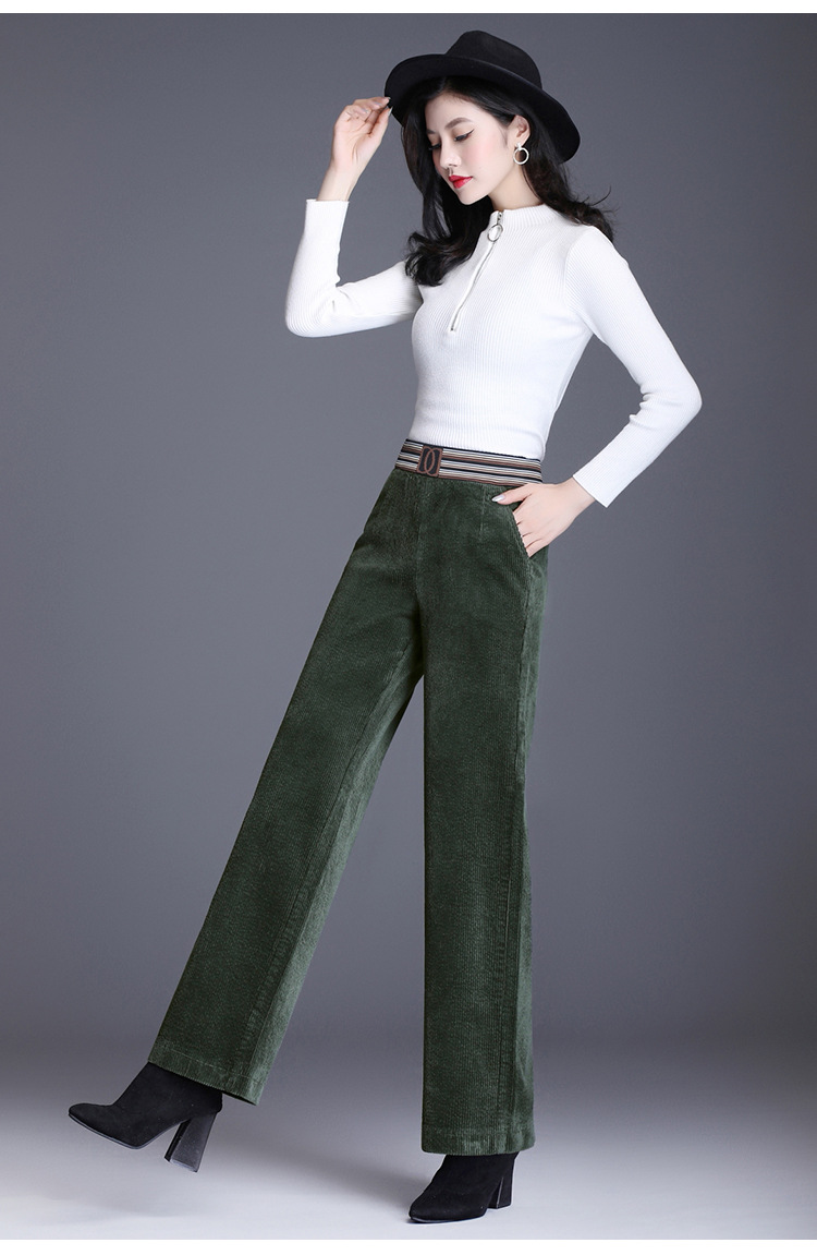灯芯绒阔腿女裤秋冬长裤韩版休闲弹力百搭直筒裤 al9571