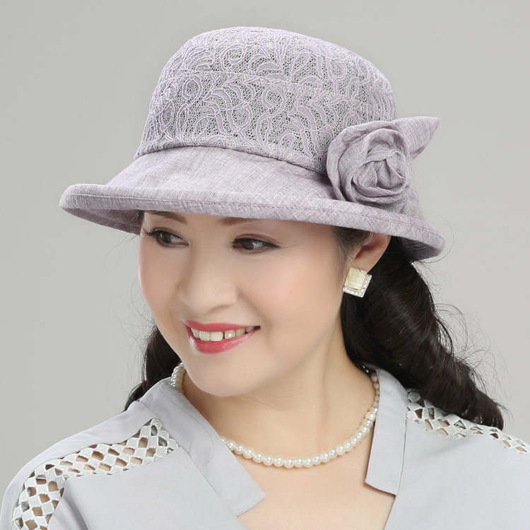 薄款春夏遮阳帽子女韩版妈妈渔夫帽中老年人花朵太阳帽一件代发
