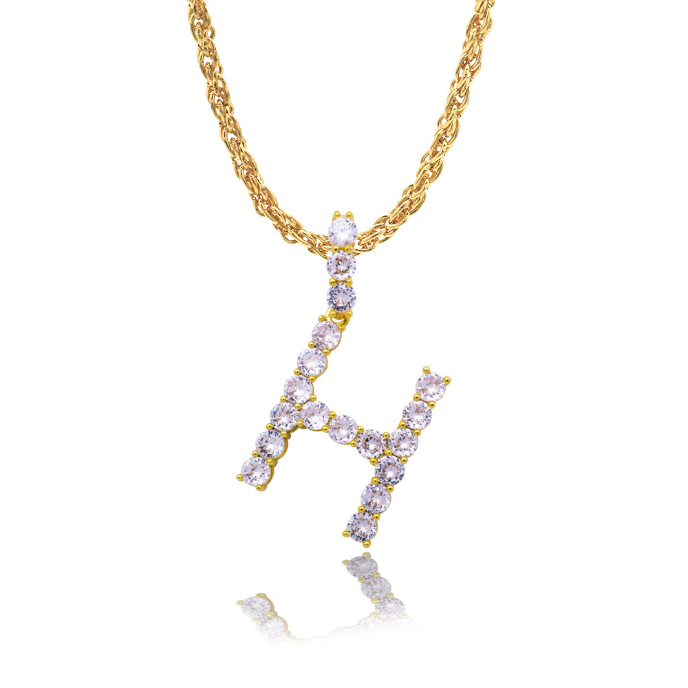 hip hop镶钻字母项链 大颗钻字母镀金 字母吊坠 嘻哈饰品