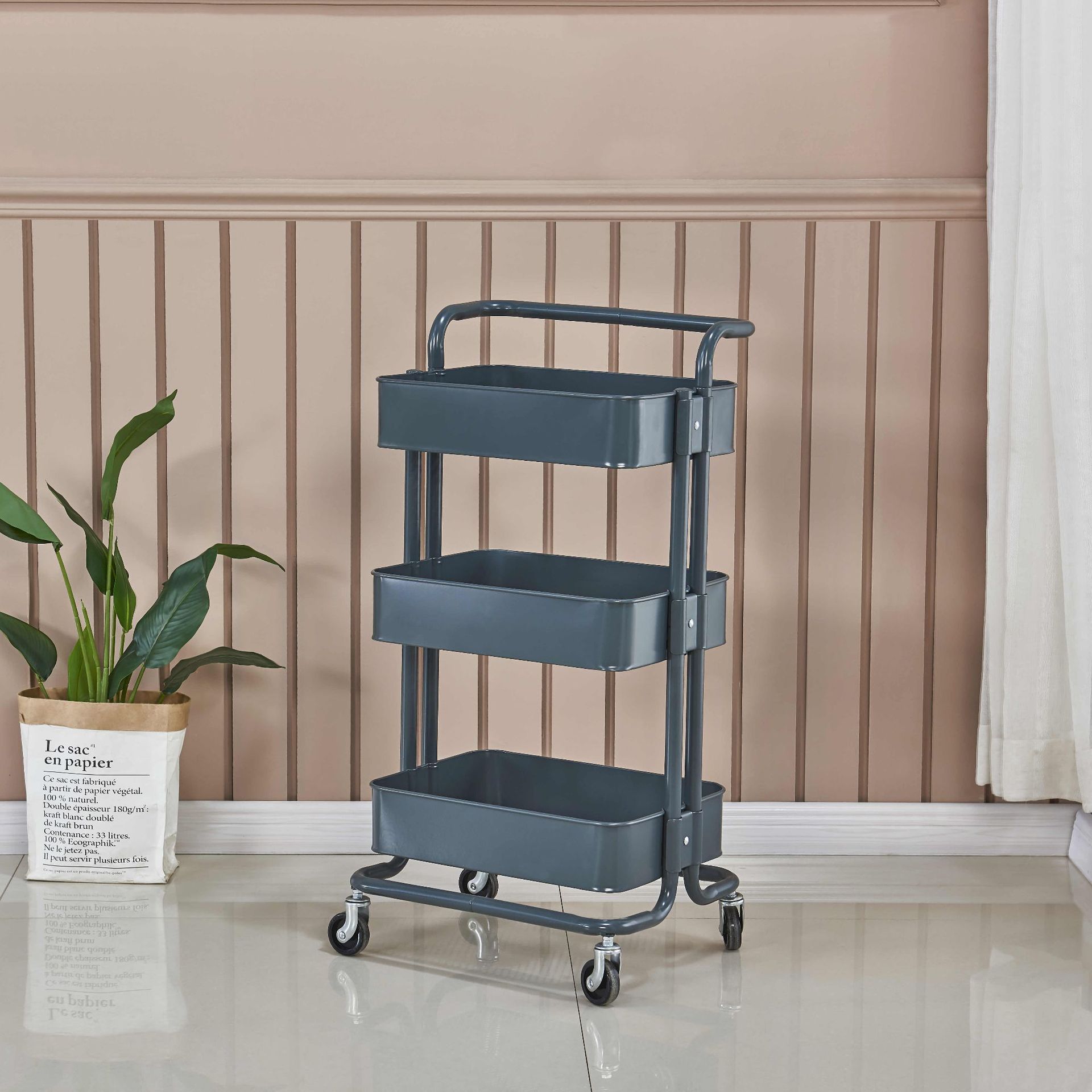 全金属拉斯克手推车厨房置物架带轮移动落地收纳架子