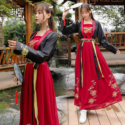 金蝴蝶花日常汉服女女魏晋中国风重工大摆襦裙广袖古装超仙古风裙