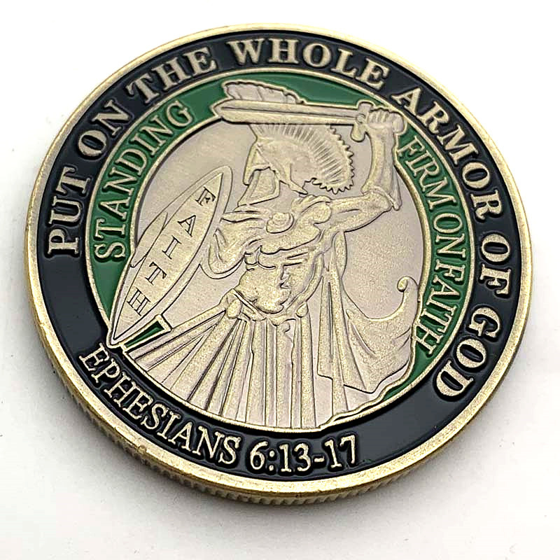 美国铠甲勇士青古铜彩绘纪念币 收藏骑士浮雕盔甲战士硬币纪念章
