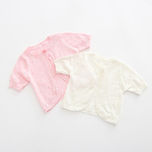 一件代发女童披肩宝宝纯棉短袖针织开衫儿童镂空外套空调衫夏季薄