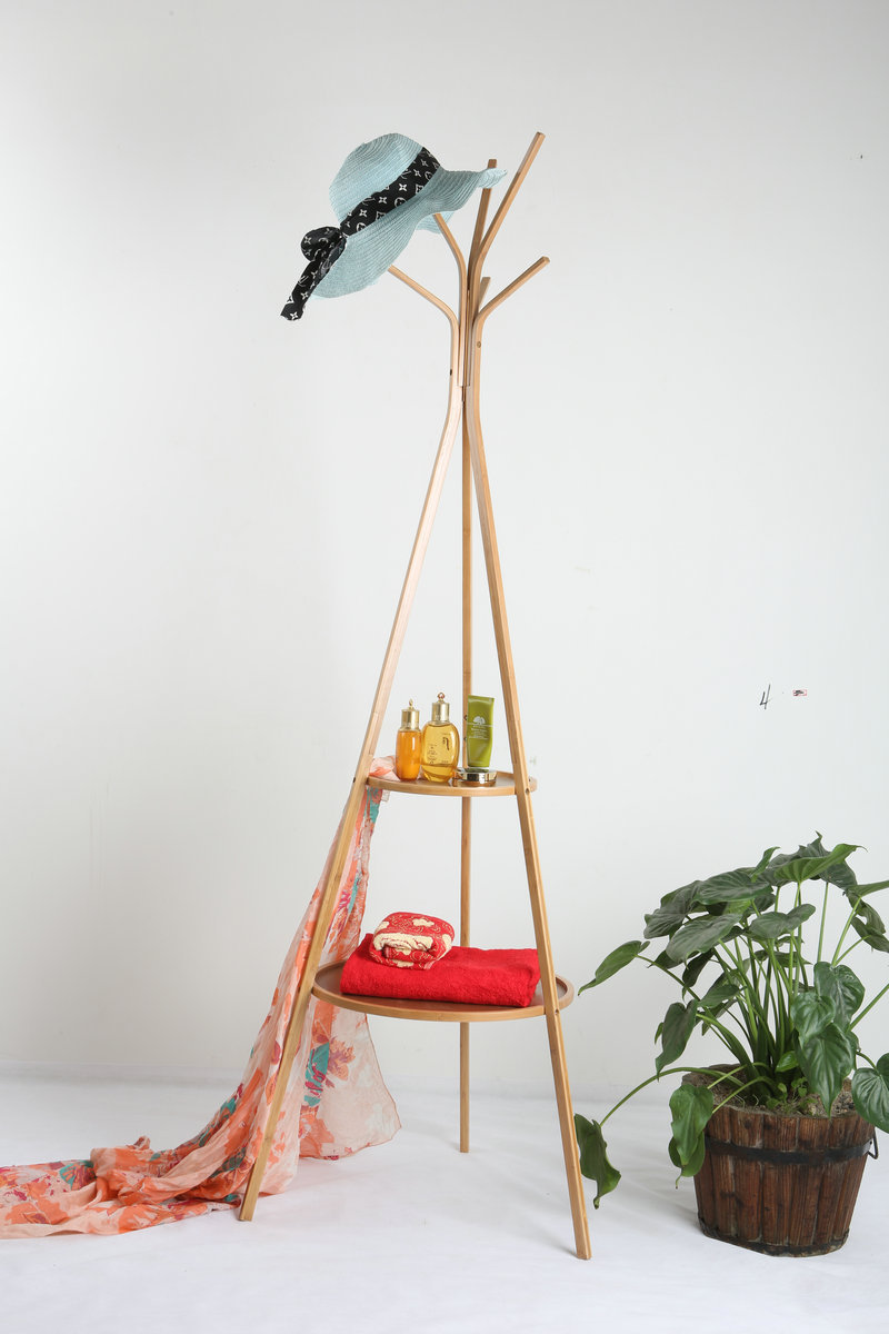 简易衣帽架创意客厅挂衣架竹制落地衣服架子卧室移动收纳架