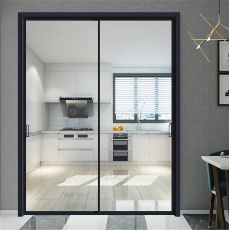 现代简约窄边框厨房门磨砂玻璃极简隐框细边框钢化玻璃阳台推拉门