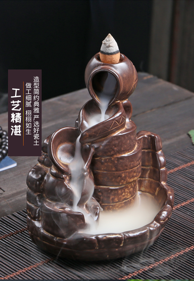 窑变倒流香炉 创意酒缸高山流水葫芦香熏炉陶瓷香道家居办公摆件