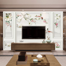 新中式兰花鸟壁纸壁画定制墙纸客厅电视背景墙沙发背景墙无纺布