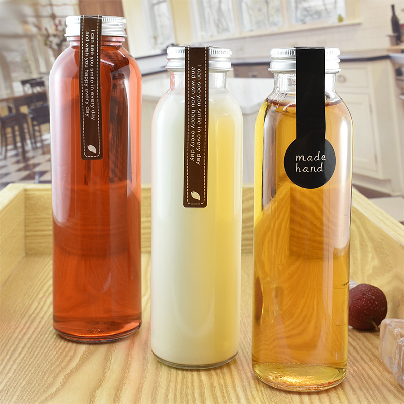 饮料瓶350ml透明铝盖奶茶玻璃瓶500ml密封泡茶饮品咖啡果汁包装瓶