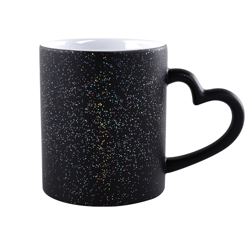 Thermal Transfer Heart Handle Starry Sky Discoloration Cup Star Ceramic Temperature Cup DIY Creative Blank Magic Cup Consumables Batch